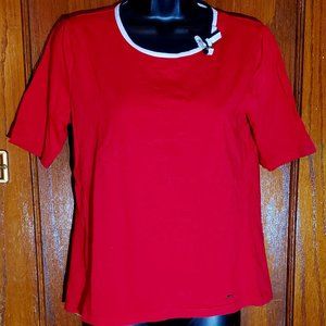 Red Tommy Hilfiger T shirt White Collar with Bow Small Petite SP